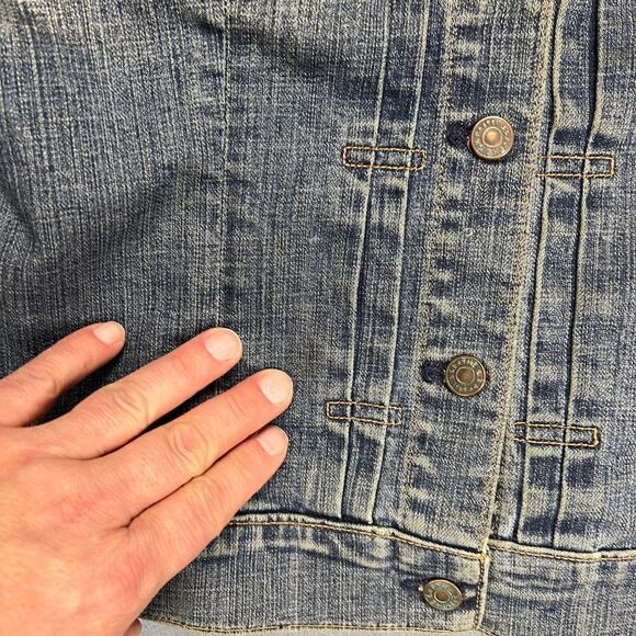 VTG Gap Jean Jacket Womens M 2002 Stretch Trucker Stretch Medium Wash Denim Y2K - Picture 9 of 13